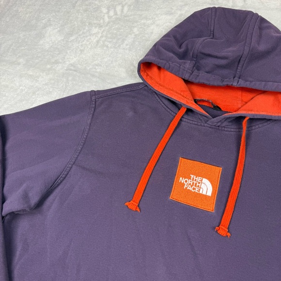 The North Face Pullover Hoodie Box Logo Mens Large Purple Orange Y2K Fleece - Picture 10 of 11